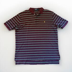Polo Ralph Lauren Polo Shirt Mens XL Maroon Green Striped Short Sleeve Pony